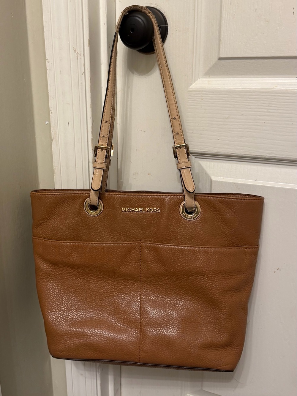 Michael Kors Two-Tone Leather Tote in Brown and Tan
